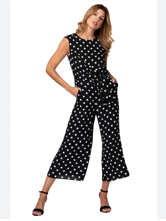 Calvin Klein Pants - Calvin Klein Navy blue and White Polka Dot sleeveless jumpsuit